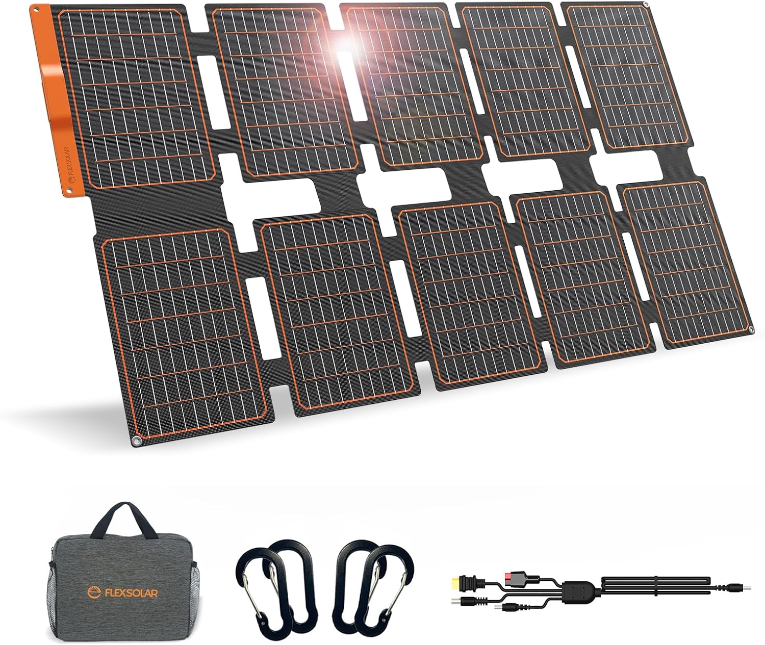 FlexSolar 100W Foldable Portable Solar Panel Charger IP67 Waterproof