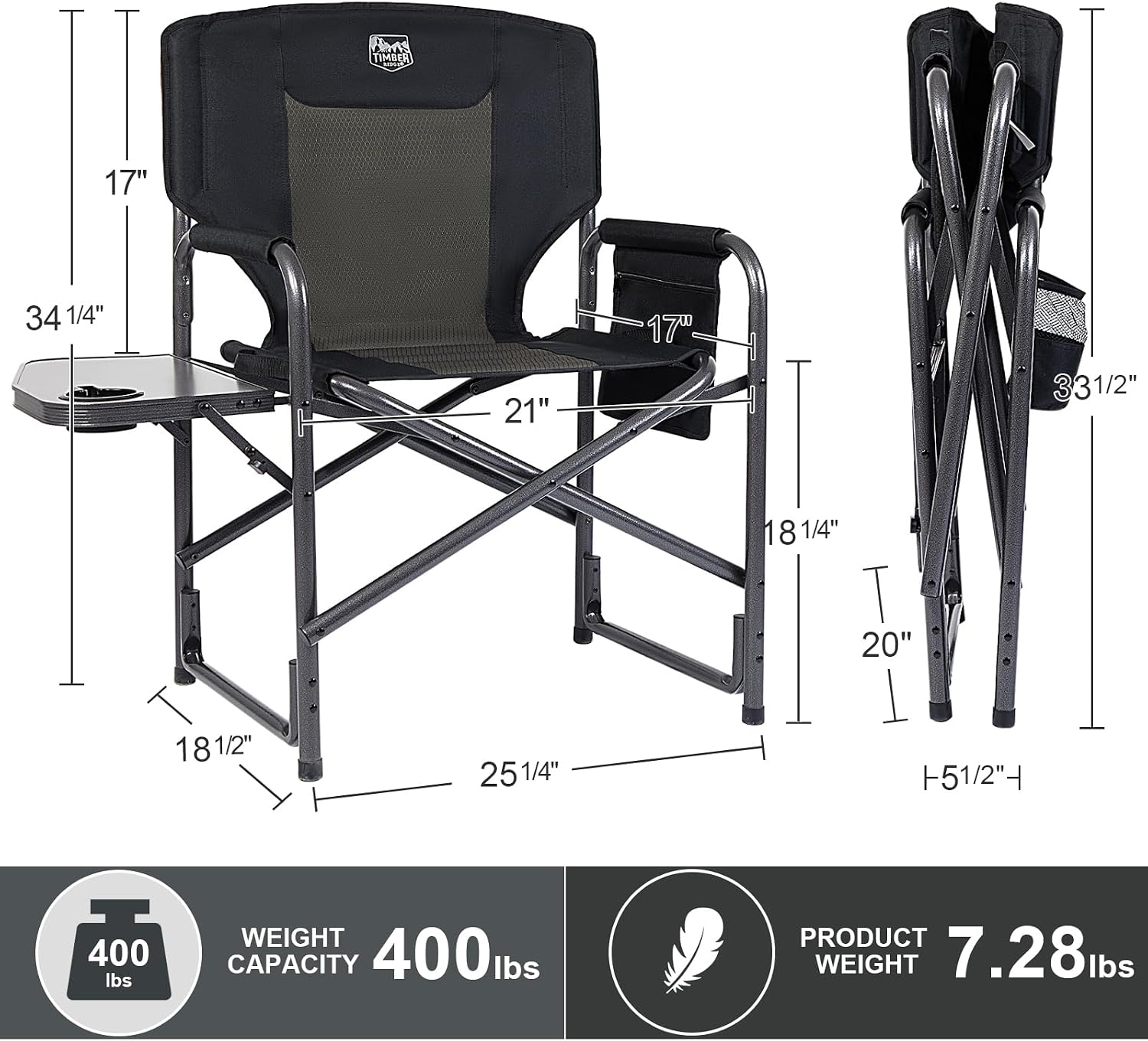 TIMBER RIDGE Aluminum Oversized Camping Chair, Support 400lbs - Image 3