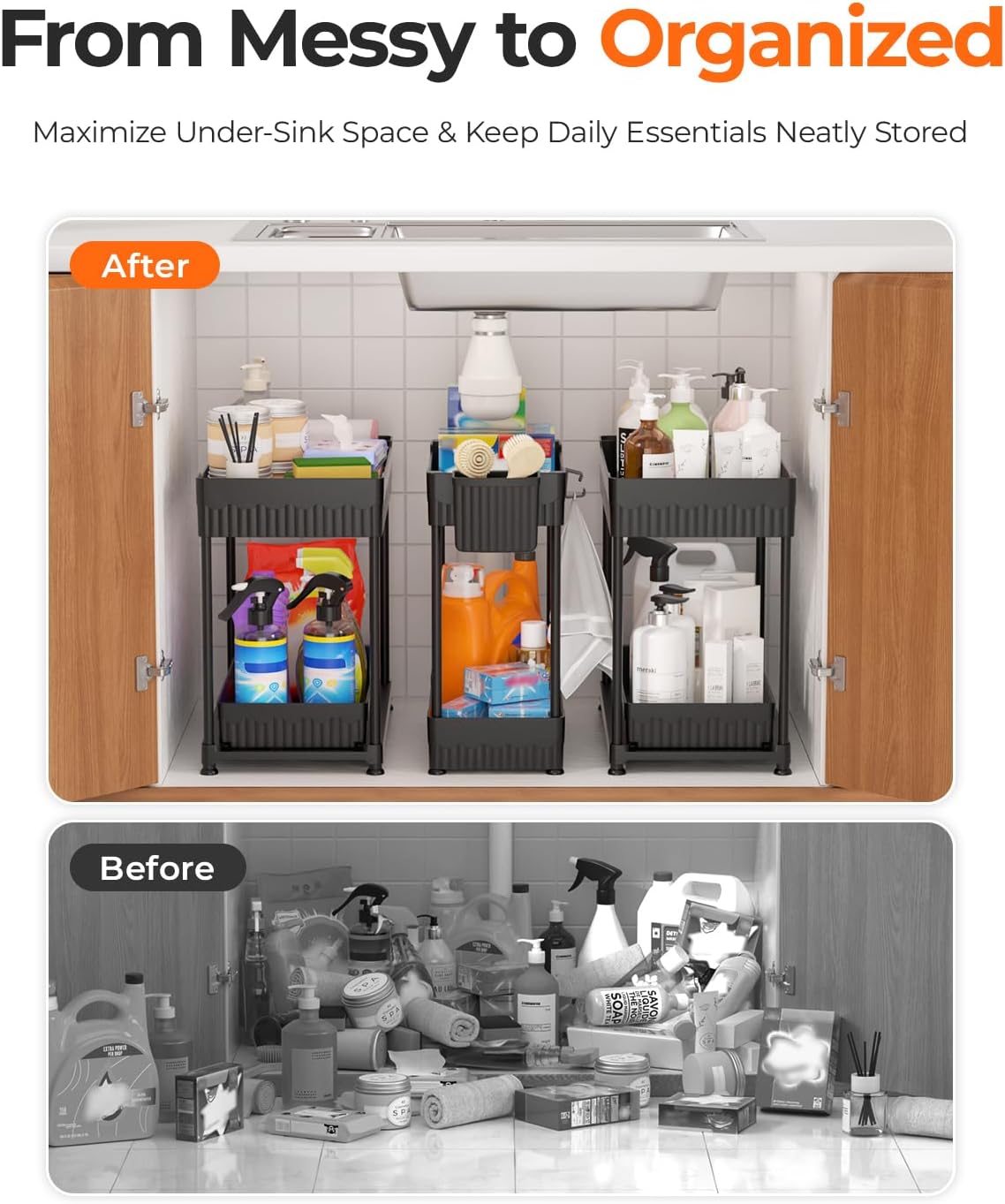 Sevenblue 3-Pack 2-Tier Under Sink Organizers with Sliding Drawers - Image 2