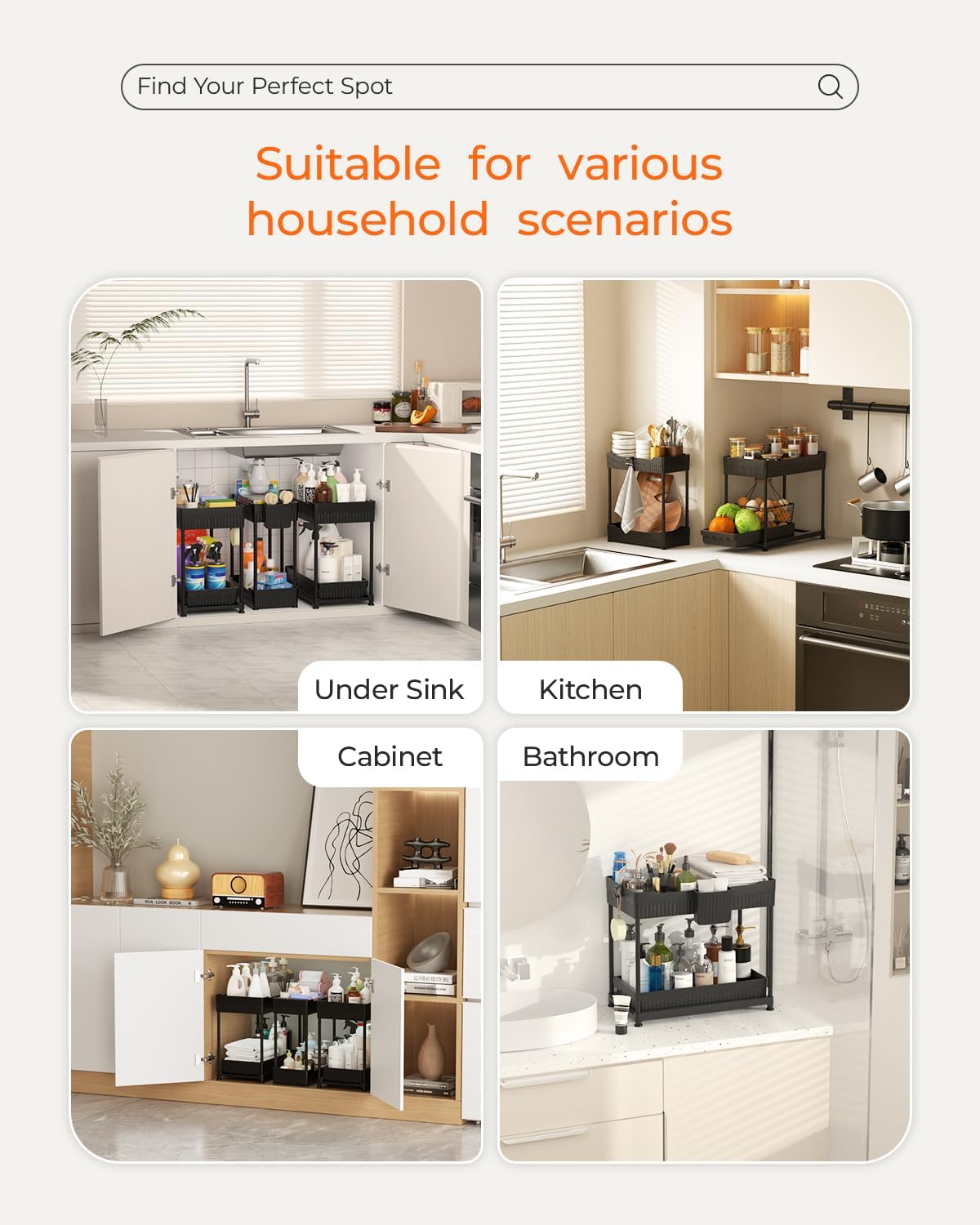 Sevenblue 3-Pack 2-Tier Under Sink Organizers with Sliding Drawers - Image 4