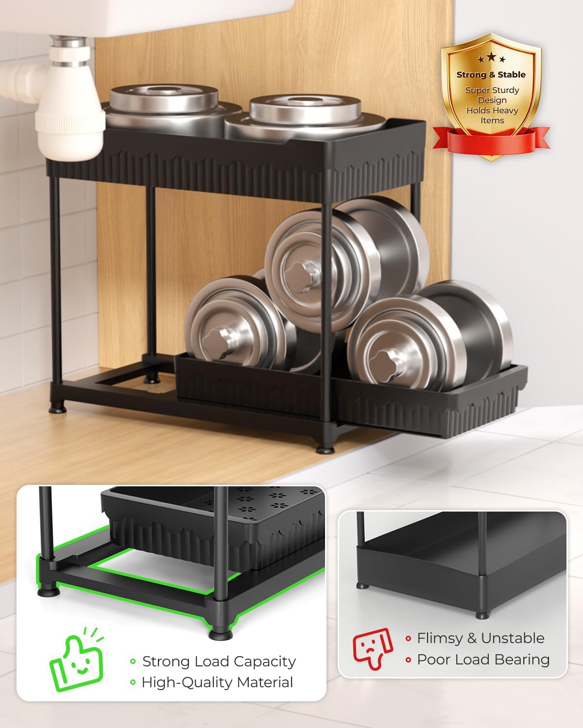Sevenblue 3-Pack 2-Tier Under Sink Organizers with Sliding Drawers - Image 5