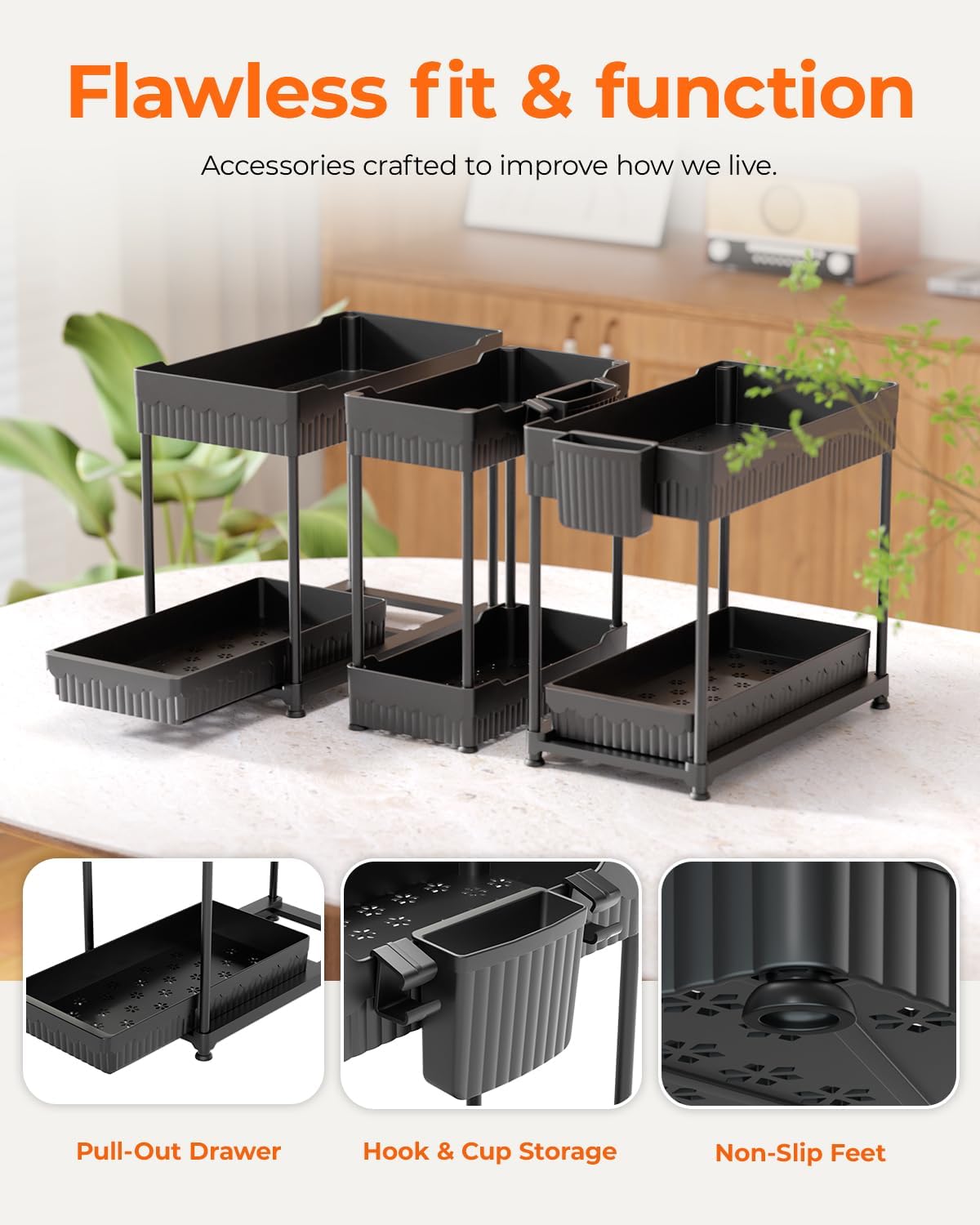 Sevenblue 3-Pack 2-Tier Under Sink Organizers with Sliding Drawers - Image 6
